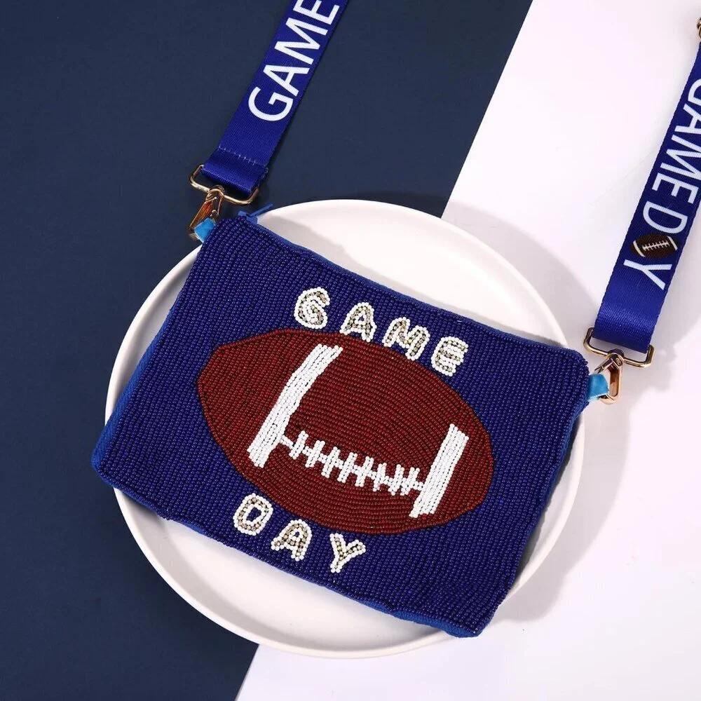 Beaded Football Purse Women Crossbody Bag Game Day Shoulder Accessories